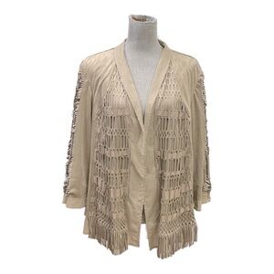 Chicos Faux Suede Fringed Boho Jacket Size 3